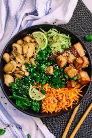 Crispy Tofu Bibimbap with Mustard Greens & Zucchini